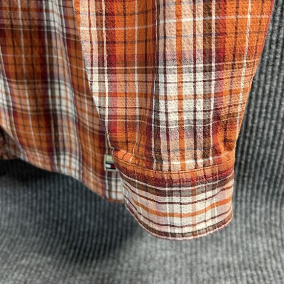 VTG TOMMY Jeans HILFIGER Shirt Mens Medium Orange Plaid Quilted Lined LS Button - Picture 8 of 16